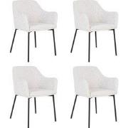 QUVIO Eetkamerstoel Lima - Bouclé - Staal - Wit - Set van 4