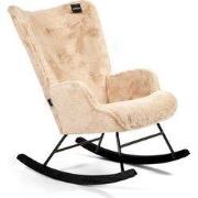 Aemely® Schommelstoel 'Mama' - Beige Imitatiebont, Zwart Hout