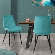 Eetkamerstoel set van 2 petrol met fluwelen bekleding en stalen poten ...