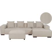 LUNGO - Hoekbank met ottomaan - Beige - Linkerzijde - Corduroy