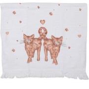 Clayre & Eef Gastendoekje  40x66 cm Wit Bruin Katoen Rechthoek Katten ...