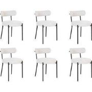 QUVIO Eetkamerstoelen Leanne - Bouclé - Staal - Wit - Set van 6