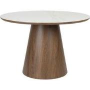 Eettafel Rond - Wit/Walnoot - 115x115x77cm - Almira
