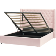 LUBBON  - Bed met opbergruimte - Pastelroze - 160 x 200 cm - Fluweel