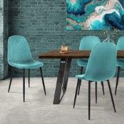 Eetkamerstoel set van 4 petrol fluwelen bekleding met metalen poten in...