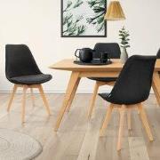 Eetkamerstoelen Set van 4 Zwart Linnen Bekleding met Houten Poten ML-D...