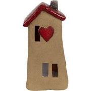 Clayre & Eef Decoratie Beeld Huis Bruin Rood Keramiek