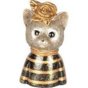 Clayre & Eef Decoratie Beeld Kat Goudkleurig Bruin Kunststof