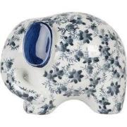 Clayre & Eef Decoratie Beeld Olifant Wit Blauw Keramiek