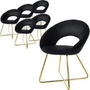 Set van 6 eetkamerstoelen met ronde open rugleuning zwart fluweel met ...