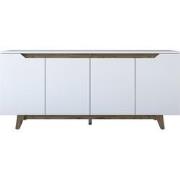 Dressoir met 4 deuren in wit en walnootdecor L180 cm - BRIDGET