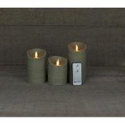 Batterijverlichting 3 kaarsen wax rustiek met bewegende vlam grijs