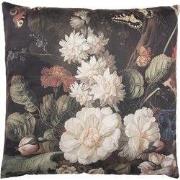 Clayre & Eef Sierkussen Zwart Wit Synthetisch Bloemen