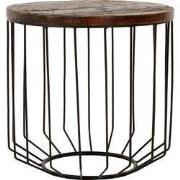 Bijzettafel zwart met massief oud houten blad