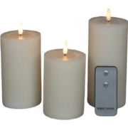 3ST IVOOR KAARS WAX RUSTIEK 3D LONT 7,5X10/12,5/15CM AFSTANDSBEDIENING...