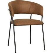 LABEL51 Eetkamerstoel Luuk - Cognac - Micro Suede - Zwart Metalen Fram...