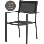 Narda aluminium tuinstoel zwart - met armleuningen - set van 4