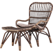 Aida rotan tuin fauteuil donkerbruin - met voetenbankje en zitkussen