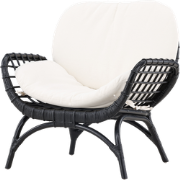 Brenda rotan tuin loungestoel zwart - met witte zitkussens