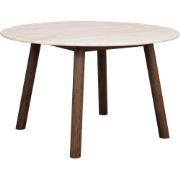 Taransay eikenhouten eettafel donker bruin - met beige travertine tafe...