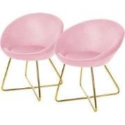 Eetkamerstoel set van 2 met ronde rugleuning roze fluweel met goudkleu...