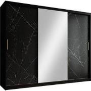 Meubella - Kledingkast Marmer 2 - Zwart - 250 cm - Met spiegel