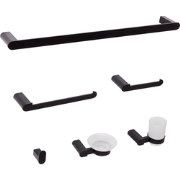 PARACAS - 6-delige badkamer hardware set - Zwart - Aluminium