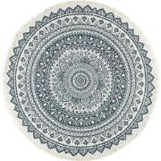 QUVIO Tapijt rond met franjes en mandala opdruk - 90 cm - Gebroken wit...
