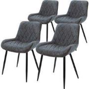 Set van 4 eetkamerstoelen antraciet kunstlederen bekleding keukenstoel...