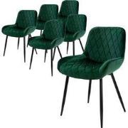 Set van 6 eetkamerstoelen met doorgestikte donkergroene fluwelen hoes ...