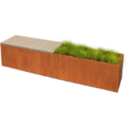 Florisa Rechthoekige cortenstaal plantenbak met Padouk zitbank L200 x ...