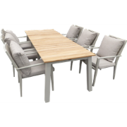 Set van Muro tafel salix/teak 236x90x76 cm en 6 Marinha stapelbare sto...