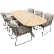 Set Noas dining tafel 220x100x76 cm oval alu salix/teak en 6 Bara dini...