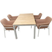 Set van Arashi tafel 169x90 cm salix/teak en 4 Take stoelen salix/terr...