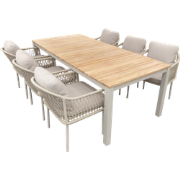 Set van Arashi tafel 220x100x76 cm salix/teak en 6 Rocha stoelen salix...