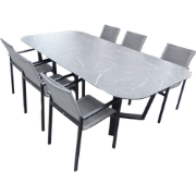 Set van Teeburu tafel 240x120x76 cm oval slate en 6 Ishi stoelen zwart...