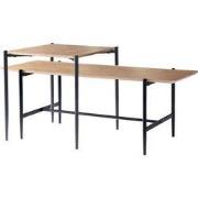 Set van 2 houten salontafels in nestvorm met zwarte metalen poten L100...