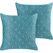 YARROW - Sierkussen set van 2 - Blauwgroen - 45 x 45 cm - Fluweel