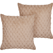 PURSLANE - Set van 2 kussens - Zandbeige - 43 x 43 cm - Nepbont