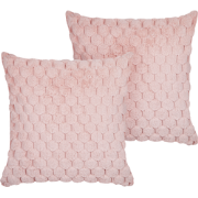 PURSLANE - Set van 2 kussens - Pastelroze - 43 x 43 cm - Nepbont
