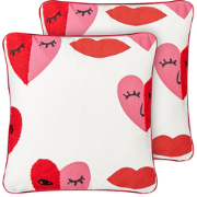 PERIWINKLE - Sierkussen set van 2 - Wit/Rood - 45 x 45 cm - Katoen