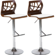 PETERSBURG - Barkruk set van 2 - Donkerhout/Wit - Kunstleer