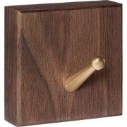 QUVIO Wandhaak houten vierkant met metalen haakje - Donker hout + goud
