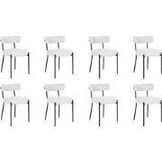 QUVIO Eetkamerstoelen Leanne - Bouclé - Staal - Wit - Set van 8