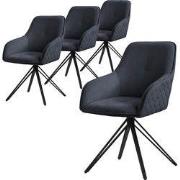 Set van 4 eetkamerstoelen draaibaar antraciet in geweven stof met rugl...