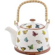 Clayre & Eef Theepot met Filter 700 ml Beige Geel Keramiek Vlinders