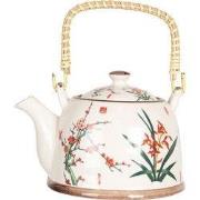 Clayre & Eef Theepot met Filter 800 ml Beige Groen Porselein Bloemen