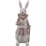 Clayre & Eef Beeld Konijn 11x10x27 cm Wit Roze Polyresin