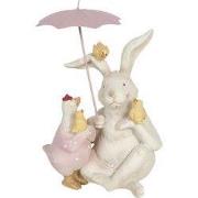 Clayre & Eef Beeld Konijn 12x11x16 cm Wit Roze Polyresin