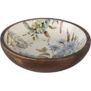 Clayre & Eef Serveerschaal Ø 24x4 cm Wit Blauw Hout Bloemen